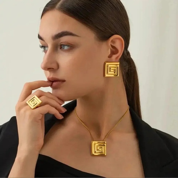Anthropologie Jewelry - Santorini 18K Gold Stainless Steel Loop Set